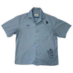 Casual Blue Graphic Button-Down Shirt